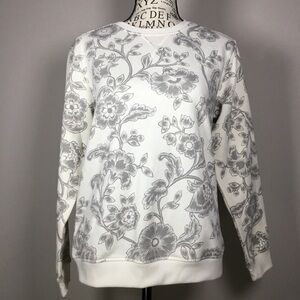 Karen Scott creamy white sweater grey flower acanthus leaf fleecey inner sz PS